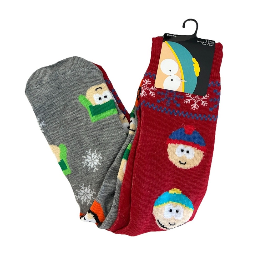 South Park Christmas Crew Socks Men's 6.5-12 Cartman 2‎ Pairs Holiday Gift NEW